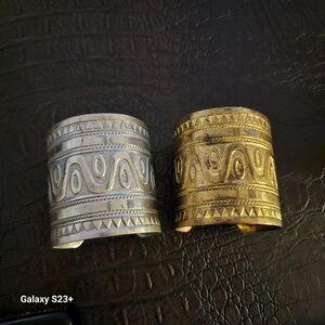 Silver and Gold Patterned Cuff Bracelets